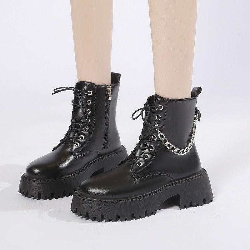 Botas Martin Negras de Tacón Alto al Estilo Británico para Mujer