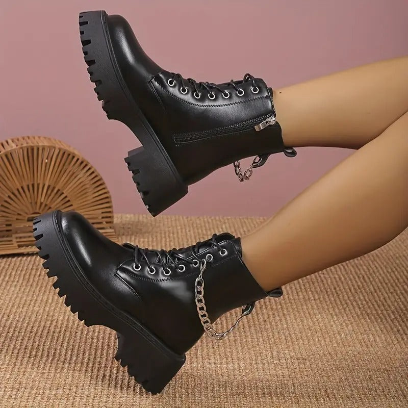 Botas Martin Negras de Tacón Alto al Estilo Británico para Mujer