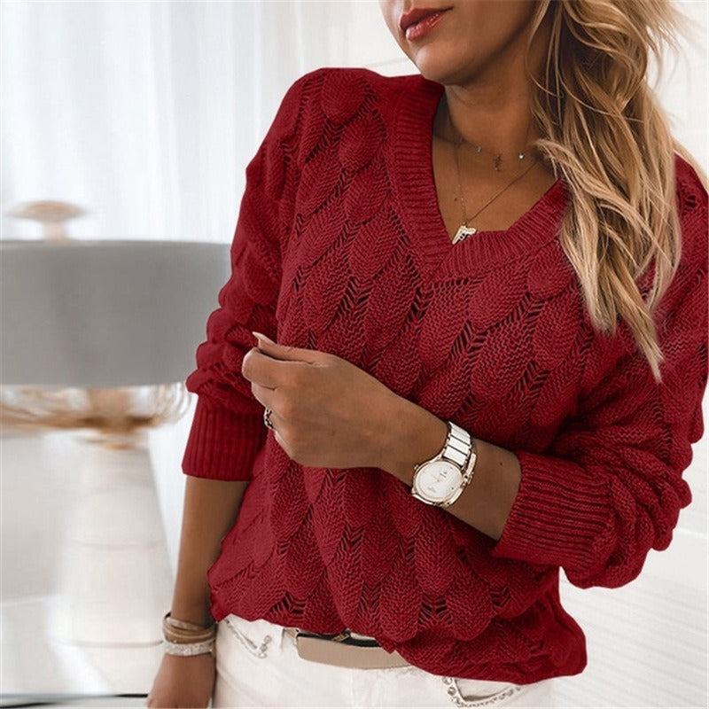 Knitted V-Neck Long-Sleeved Sweater for Fall/Winter