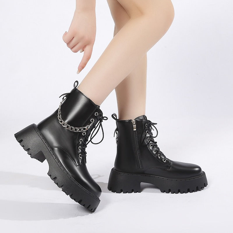 Botas Martin Negras de Tacón Alto al Estilo Británico para Mujer
