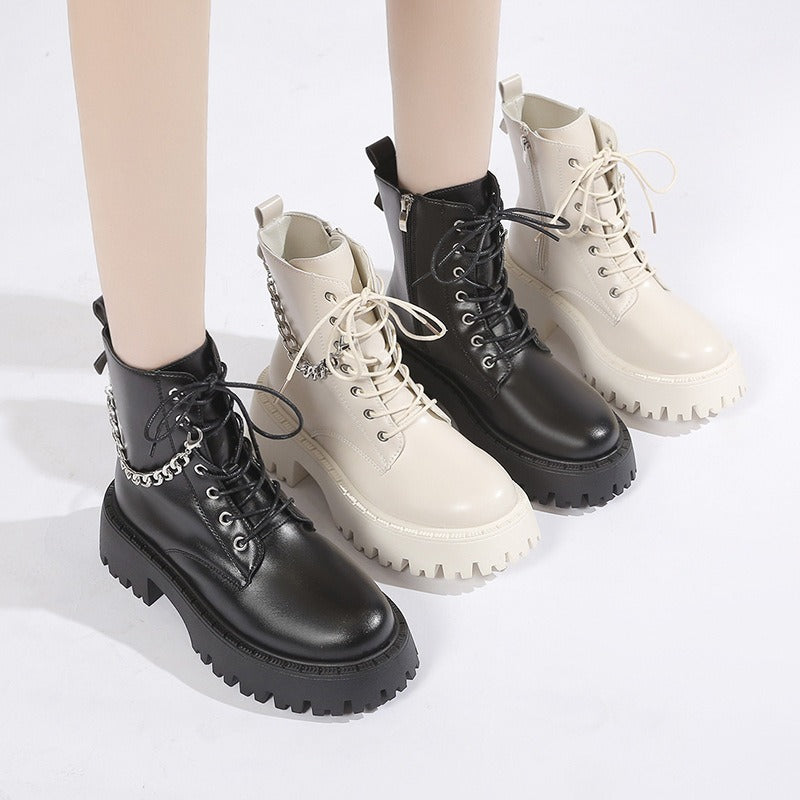 Botas Martin Negras de Tacón Alto al Estilo Británico para Mujer